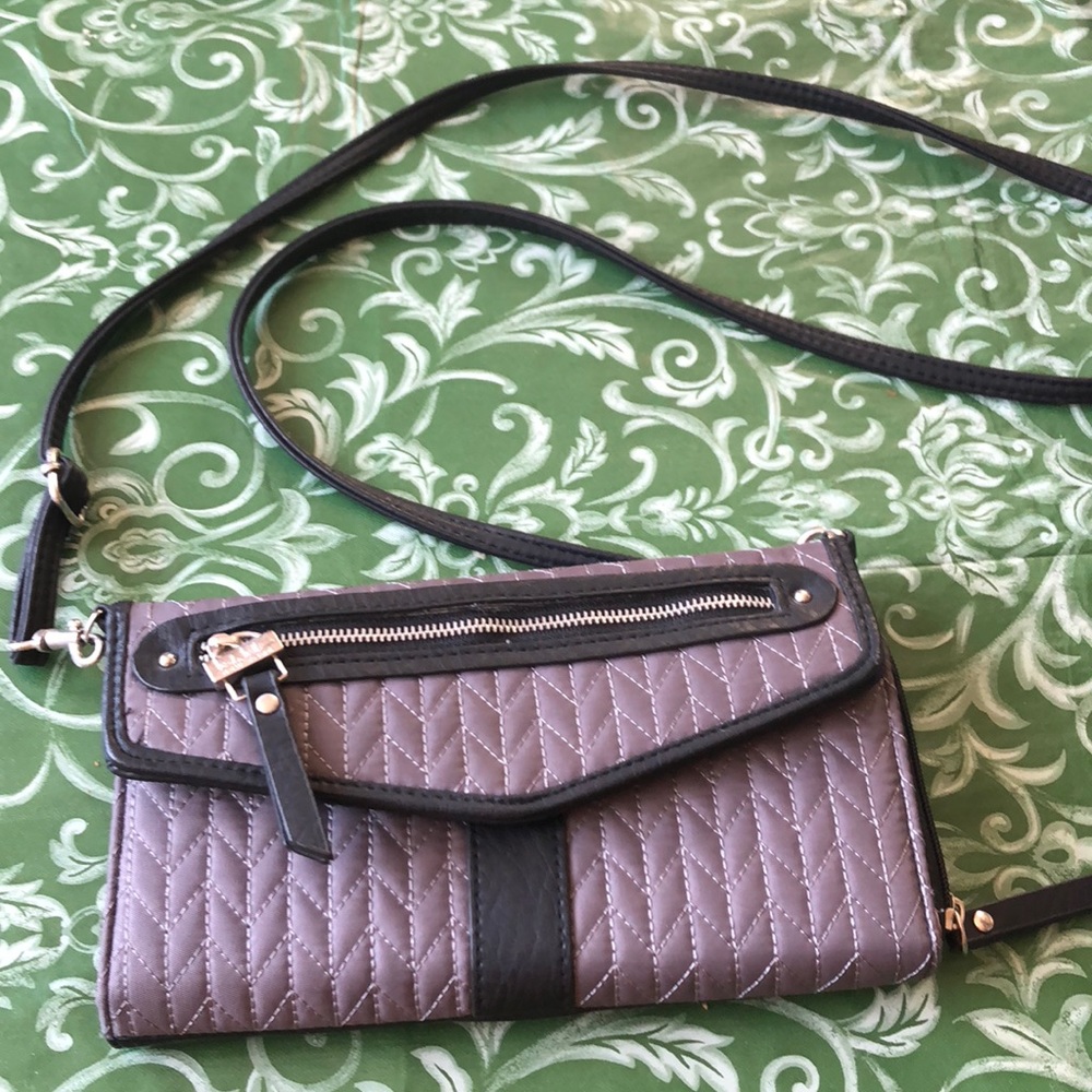 Grey & Black Clutch with Strap